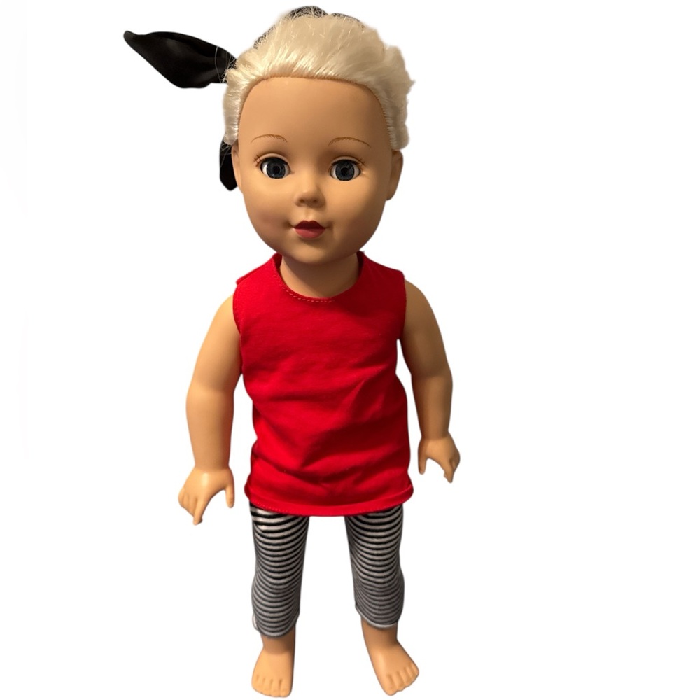18 inch Madame Alexander Doll with Red Top with Black Striped Pants